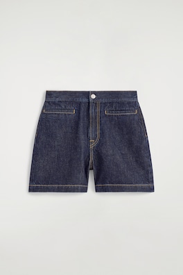 POCKET-DETAIL DENIM SHORTS — INDIGO 6