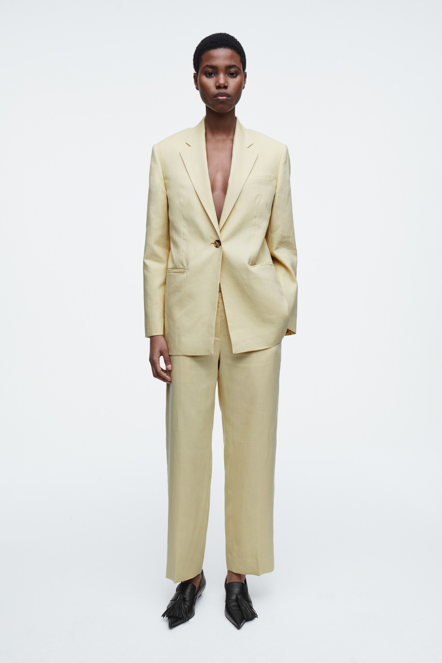 BLAZER LONG REGULAR EN LIN MÉLANGÉ - JAUNE BEURRE - 7