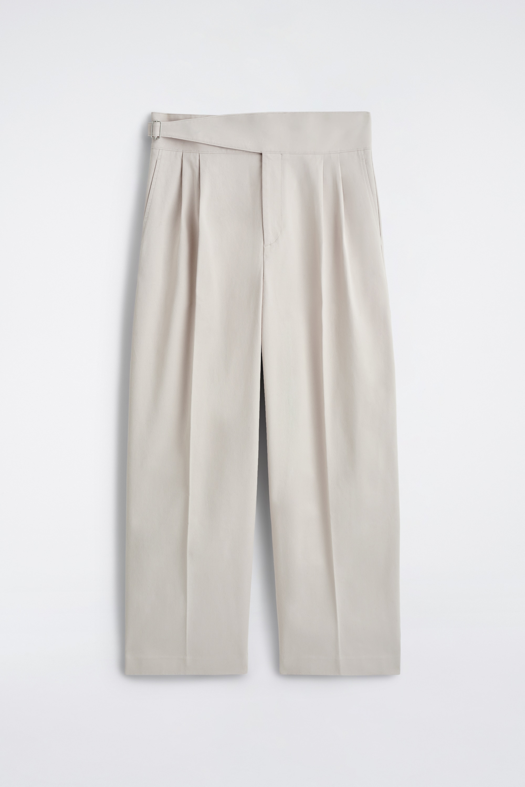PANTALON LARGE À PLIS CEINTURÉ - BEIGE CLAIR