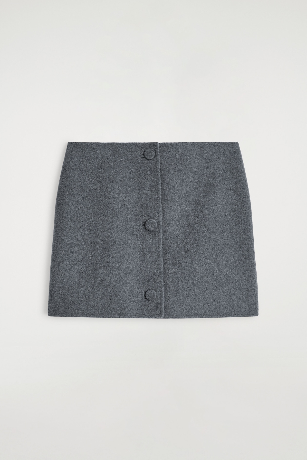 BUTTONED DOUBLE-FACED WOOL MINI SKIRT — GREY