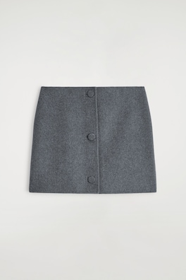 BUTTONED DOUBLE-FACED WOOL MINI SKIRT — GREY 6