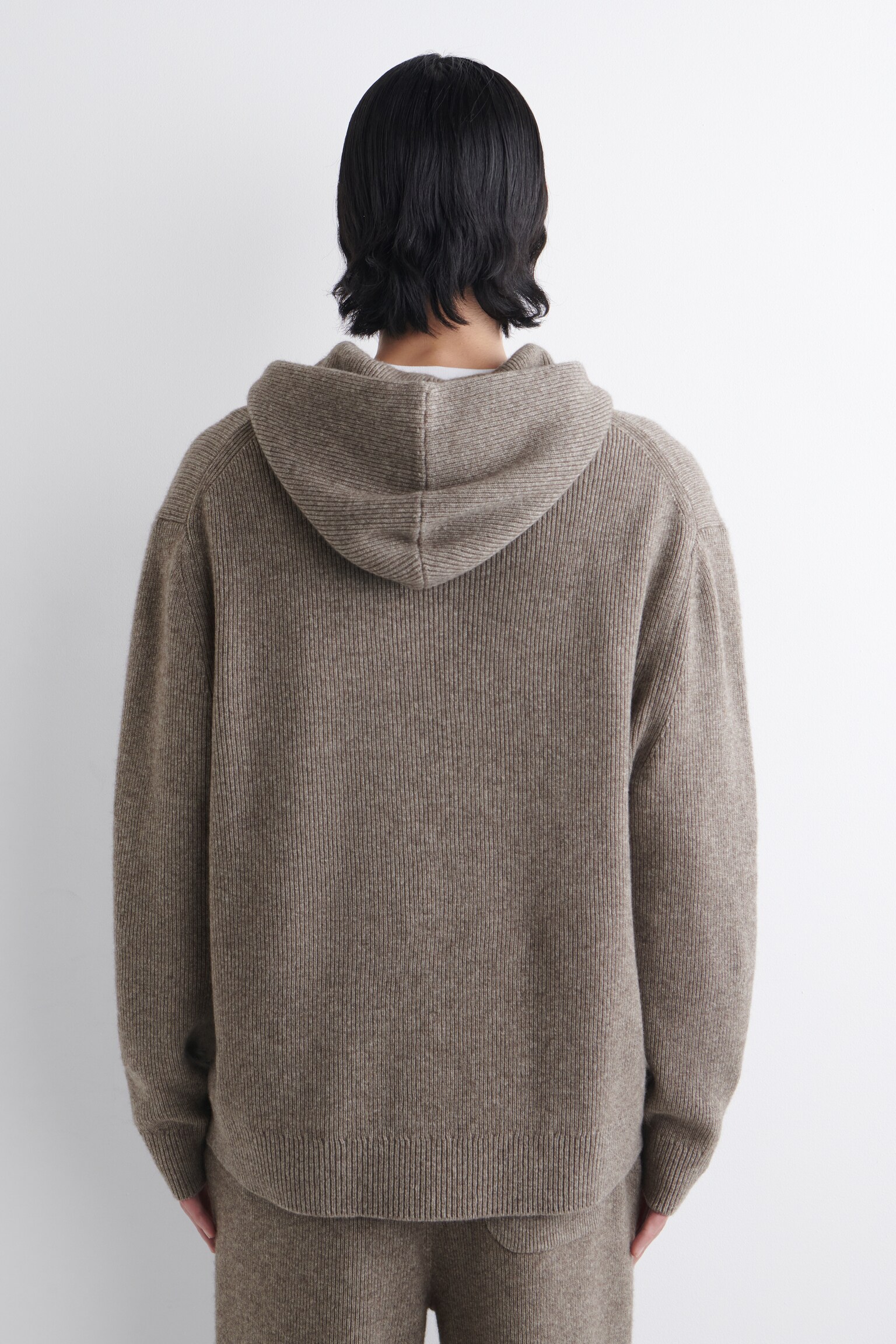 סווטשירט עם רוכסן סרוג ממרינו-יאק - מלנג' בז' - 4