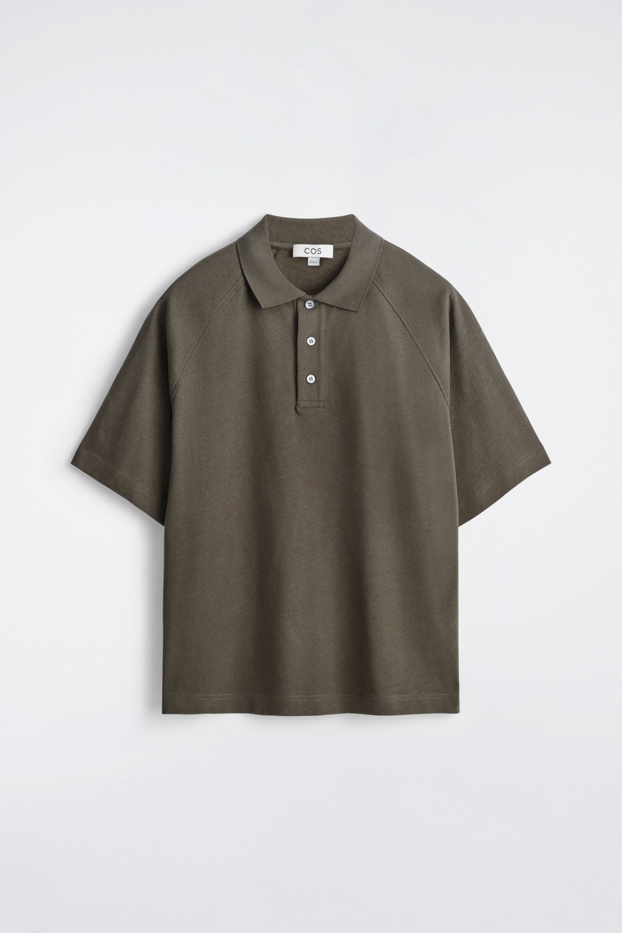 RELAXED COTTON-LINEN POLO SHIRT - חום/כחול כהה