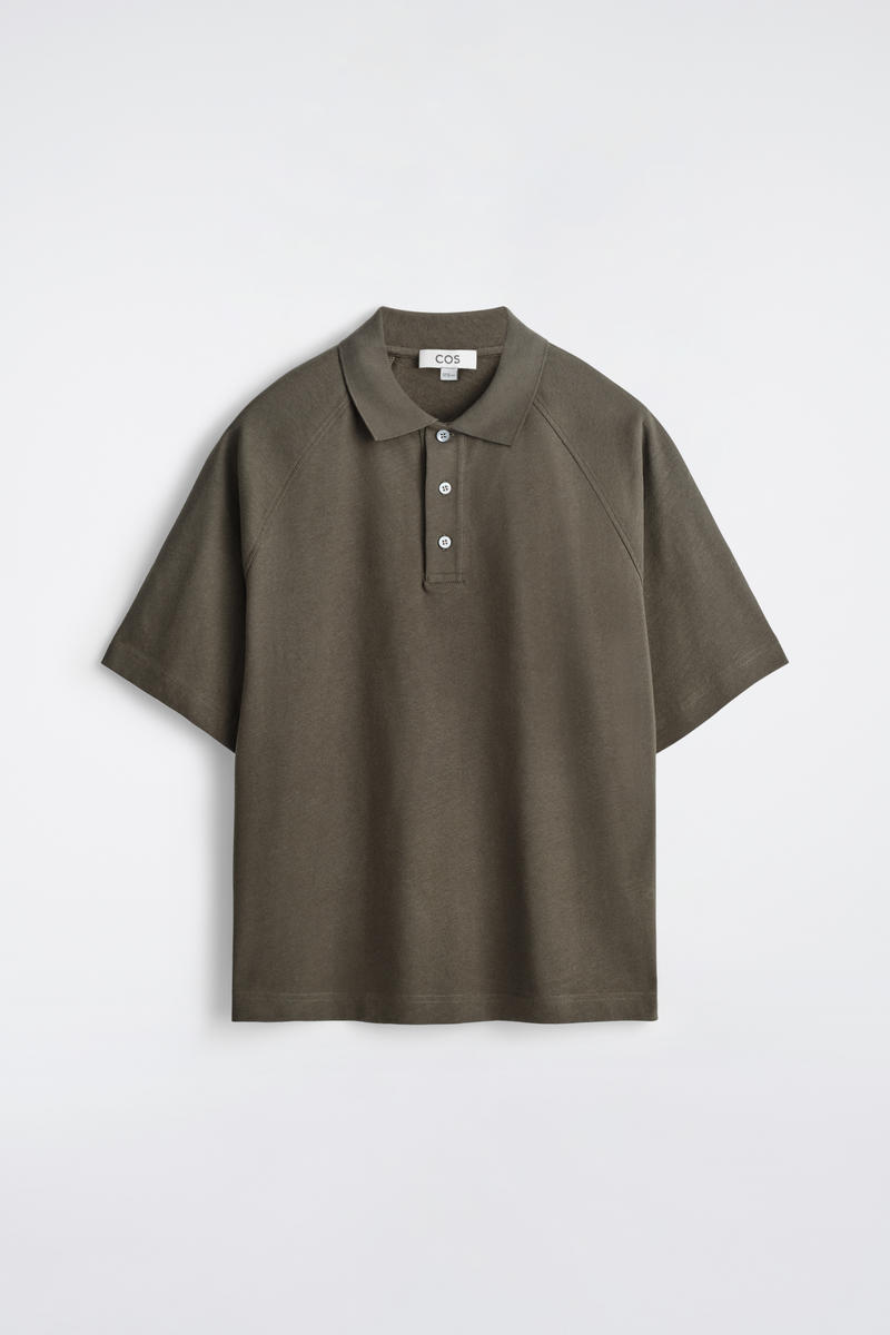 Relaxed Cotton-Linen Polo Shirt in Brown
