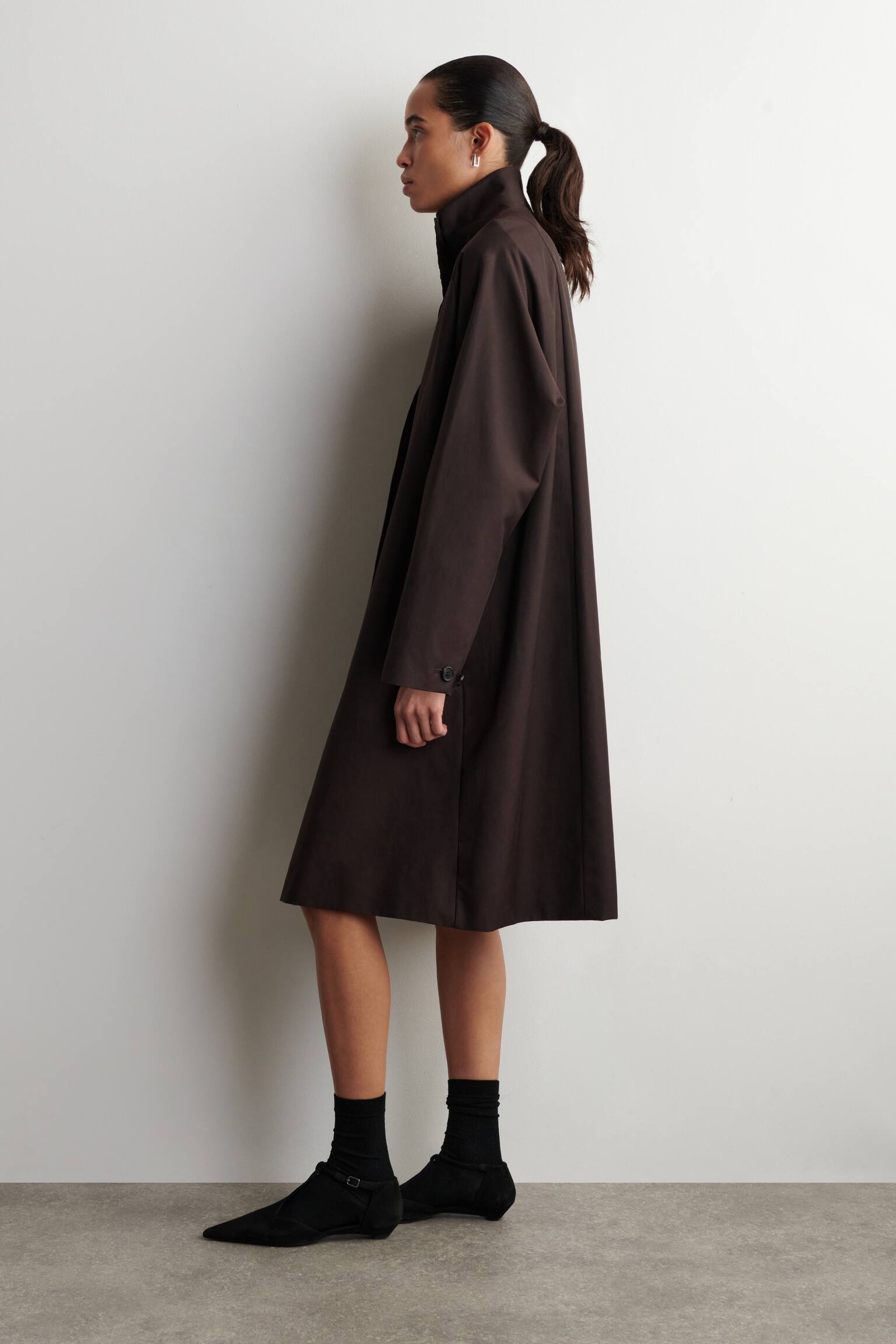 CAPPOTTO OVERSIZE CON COLLO A IMBUTO - MARRONE SCURO - 6