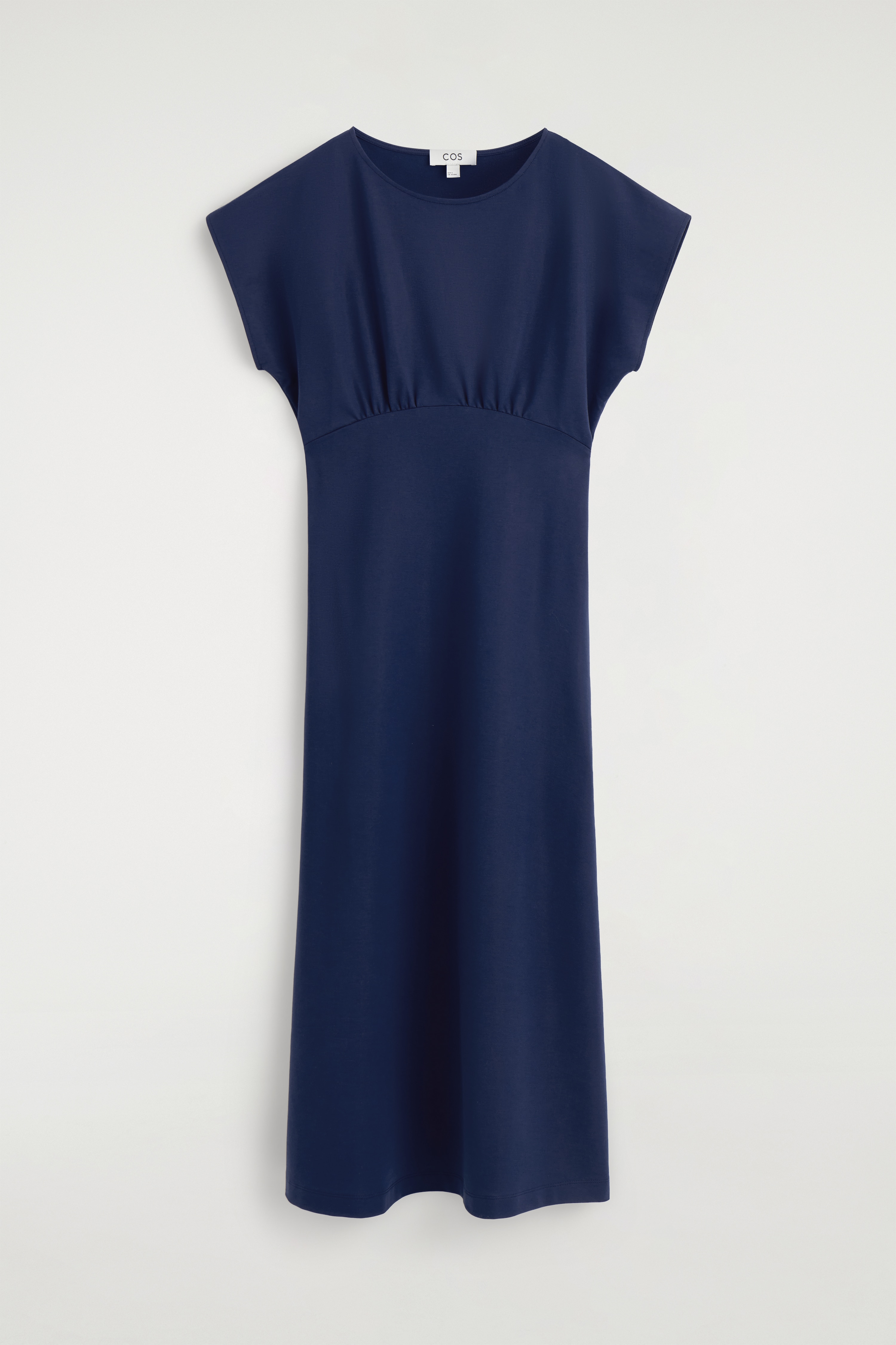 SKULPTURALES MIDIKLEID AUS JERSEY MIT RAFFUNGEN - Dunkelblau/BRAUN