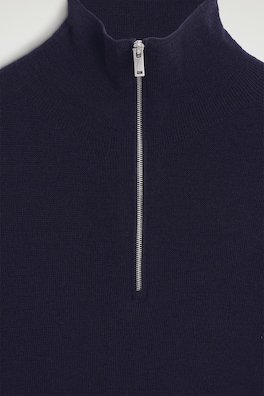 SEAMLESS MERINO WOOL ZIP-UP TOP — NAVY 7