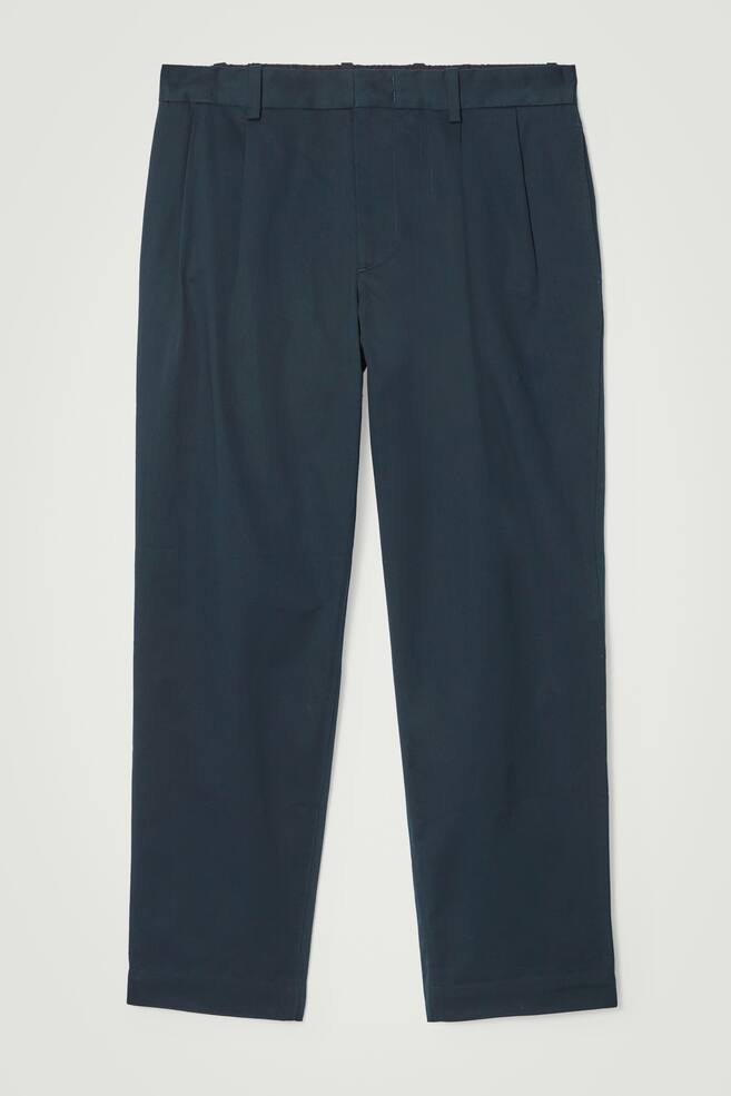 PLEATED COTTON TAPERED TROUSERS - NAVY - 1
