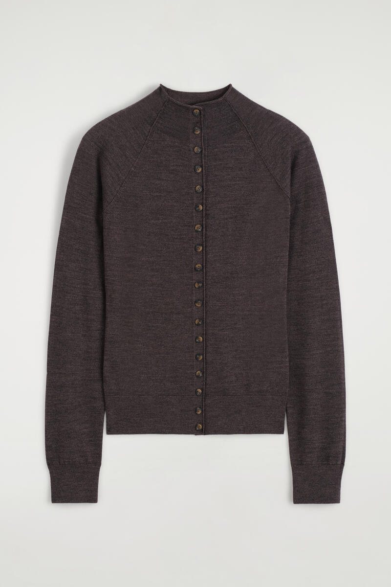 Merino Wool Funnel-Neck Cardigan