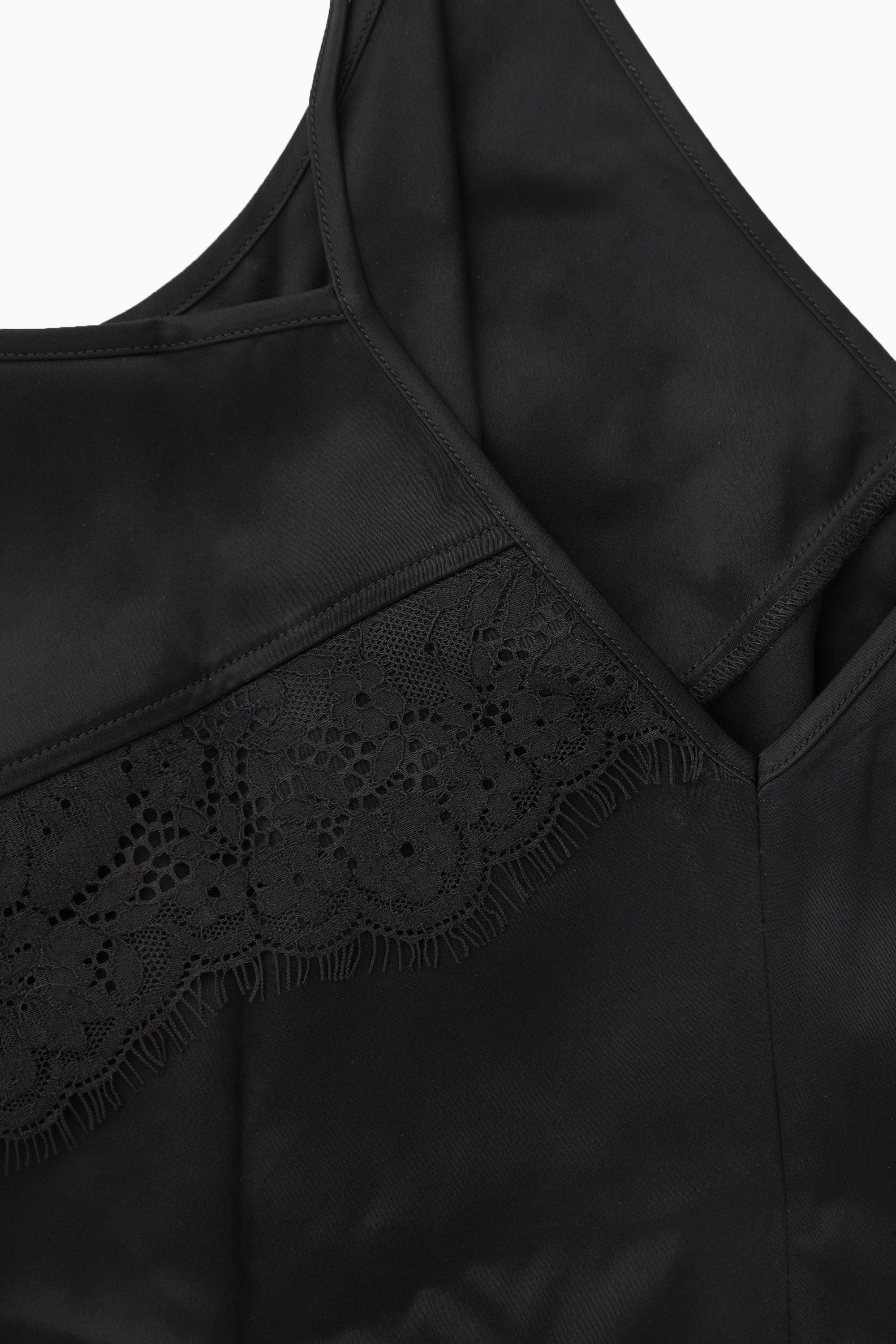 ASYMMETRIC LACE-TRIMMED SATIN CAMISOLE - BLACK | COS