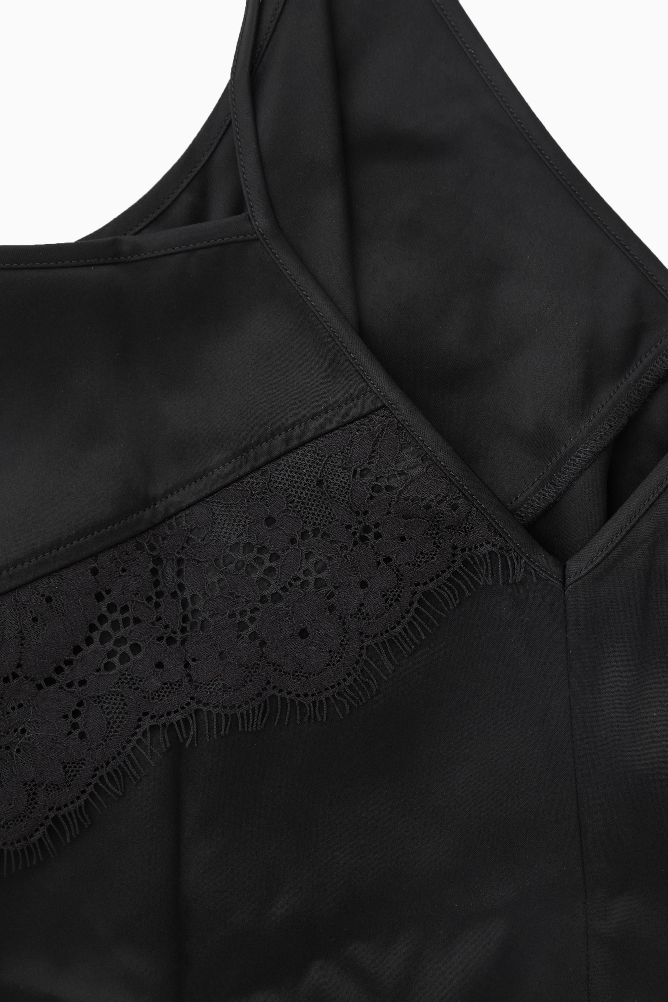ASYMMETRIC LACE-TRIMMED SATIN CAMISOLE