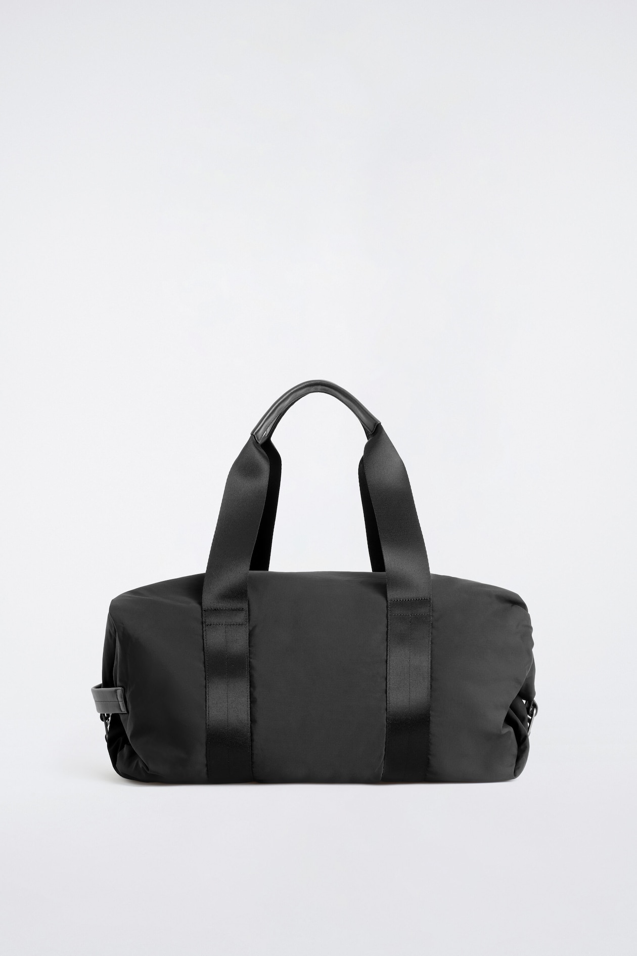 LEATHER-DETAIL DUFFEL BAG - NYLON — BLACK