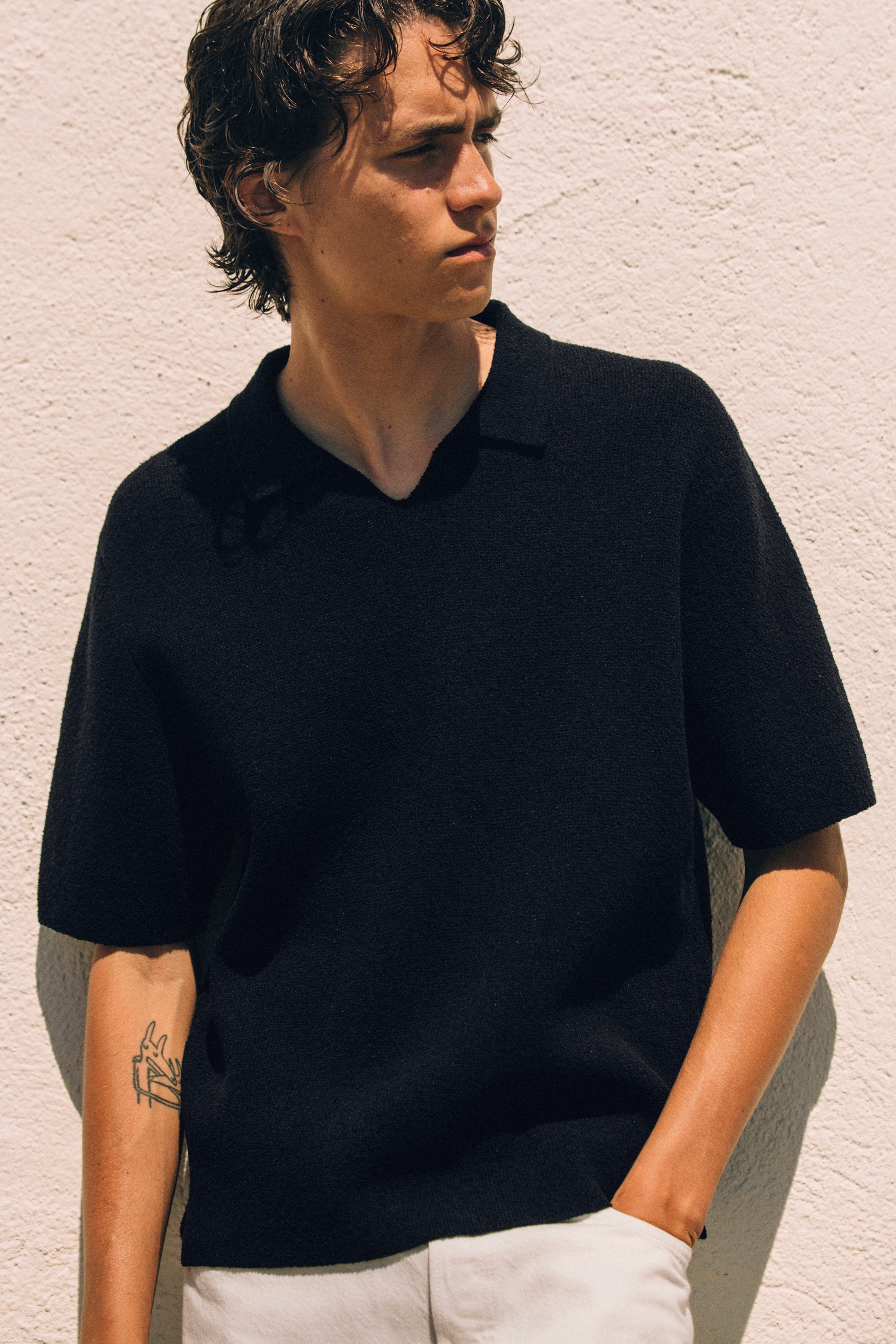 POLO IN MAGLIA BOUCLÉ CON COLLETTO APERTO