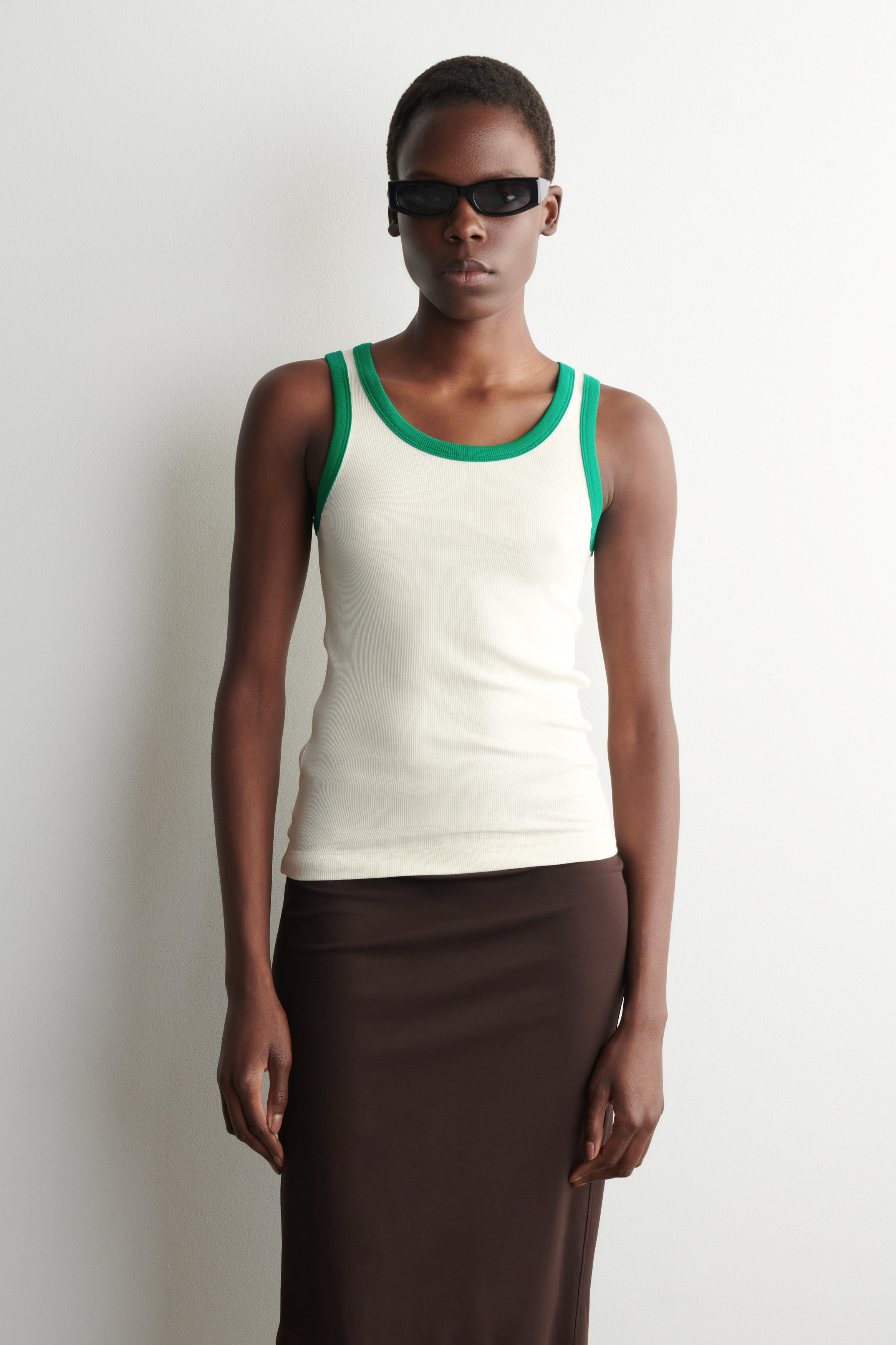 RIBBED COTTON TANK TOP - WHITE / GREEN | COS CA