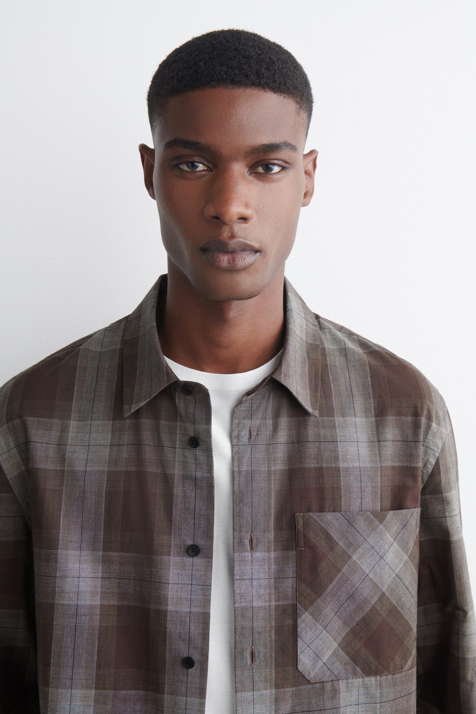 CHECKED BRUSHED-COTTON SHIRT - BROWN / CHECKED - 3