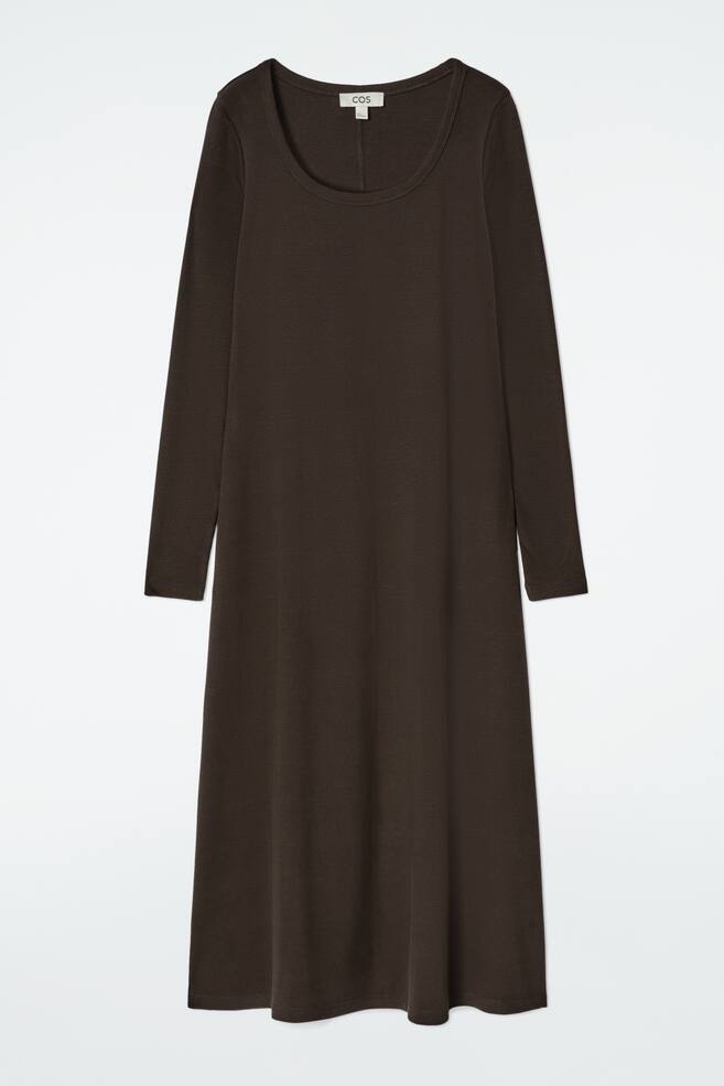 SCHMALES GERIPPTES MIDIKLEID AUS JERSEY - BRAUN - 1