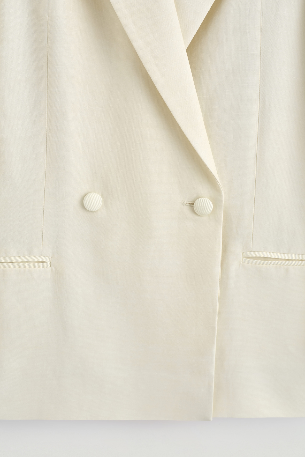 LINEN-BLEND TUXEDO BLAZER — ECRU