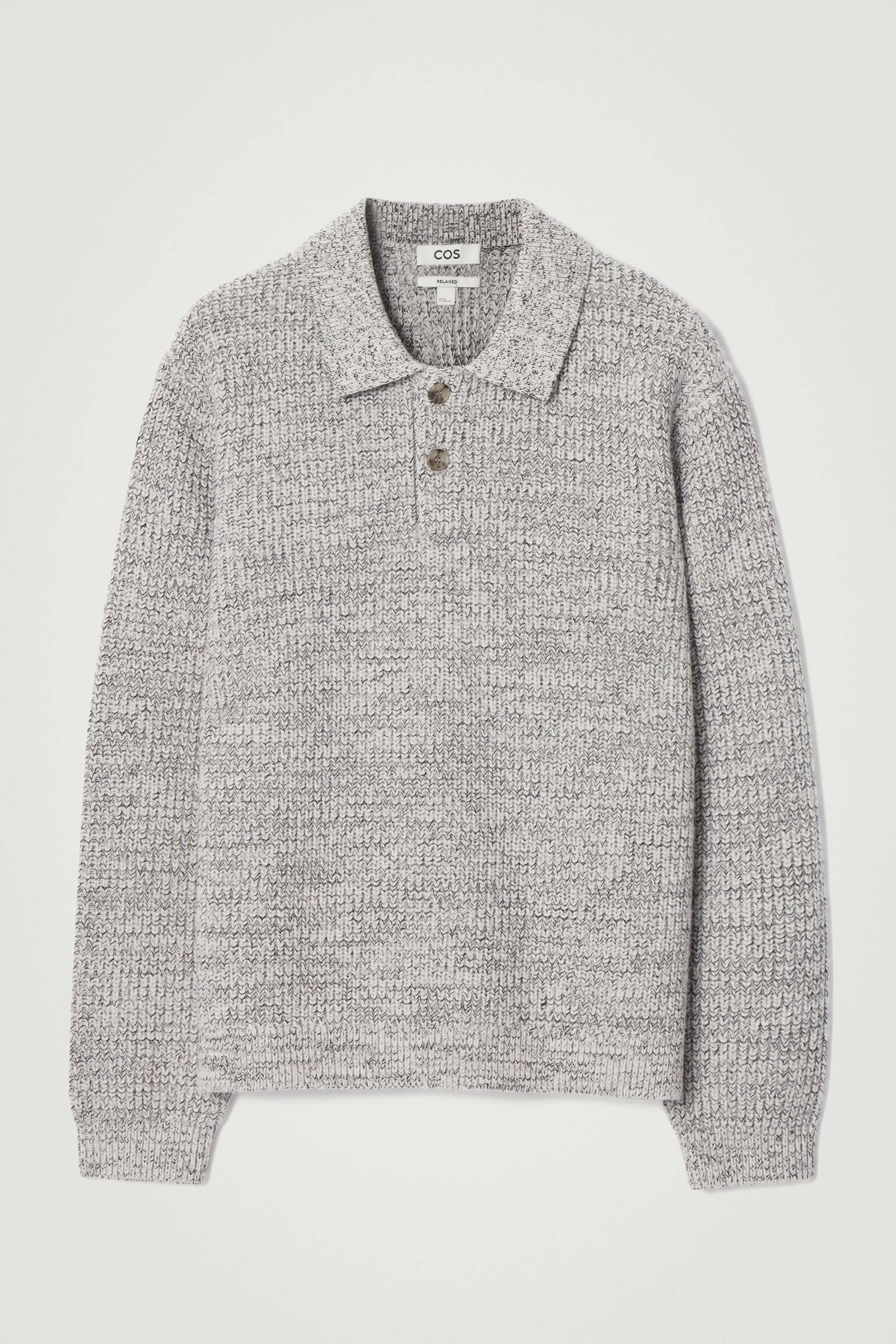 TWISTED-YARN WOOL POLO JUMPER - GREY MÉLANGE/NAVY MÉLANGE - 1