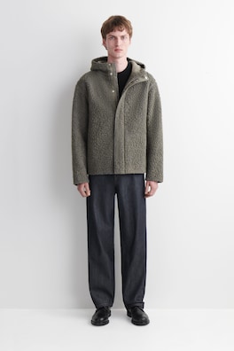 HOODED TEDDY JACKET — LIGHT-BROWN MÉLANGE 1