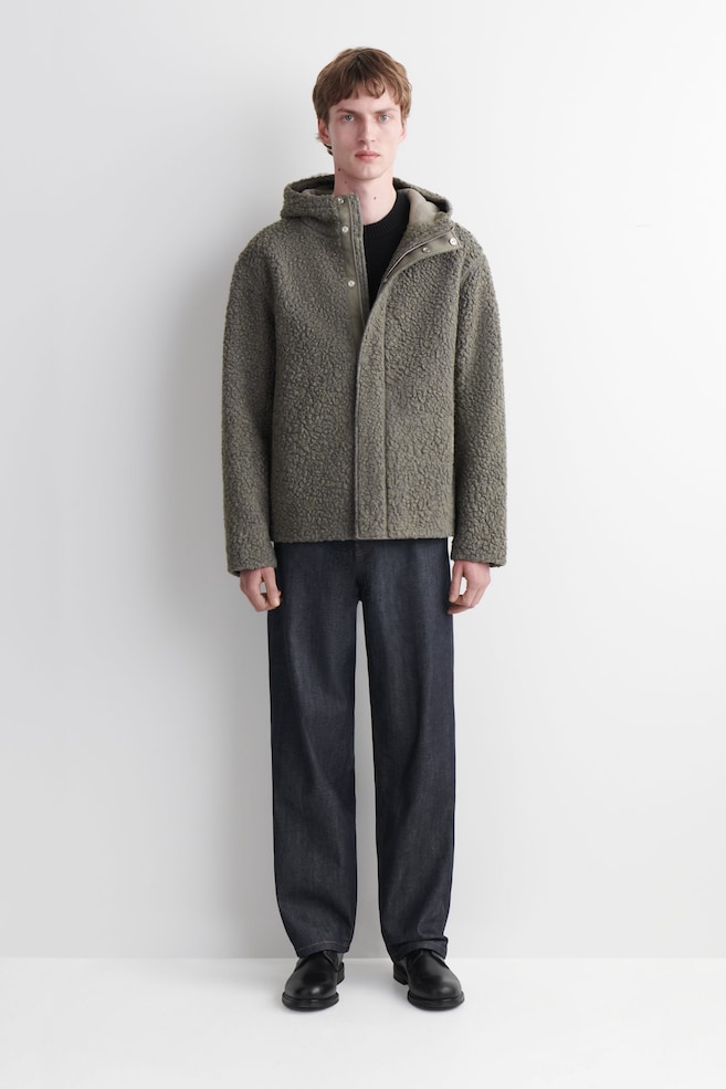 HOODED TEDDY JACKET — LIGHT-BROWN MÉLANGE