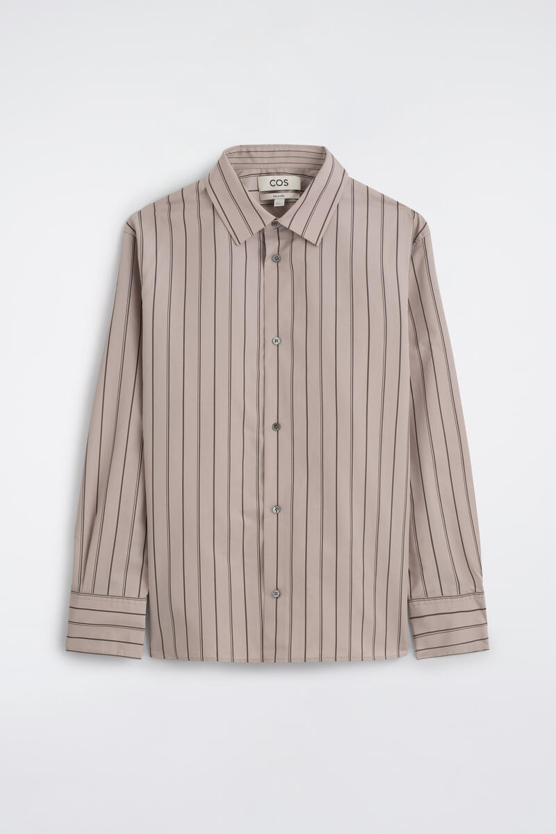 Striped Structured Cotton-Silk Shirt in Brown