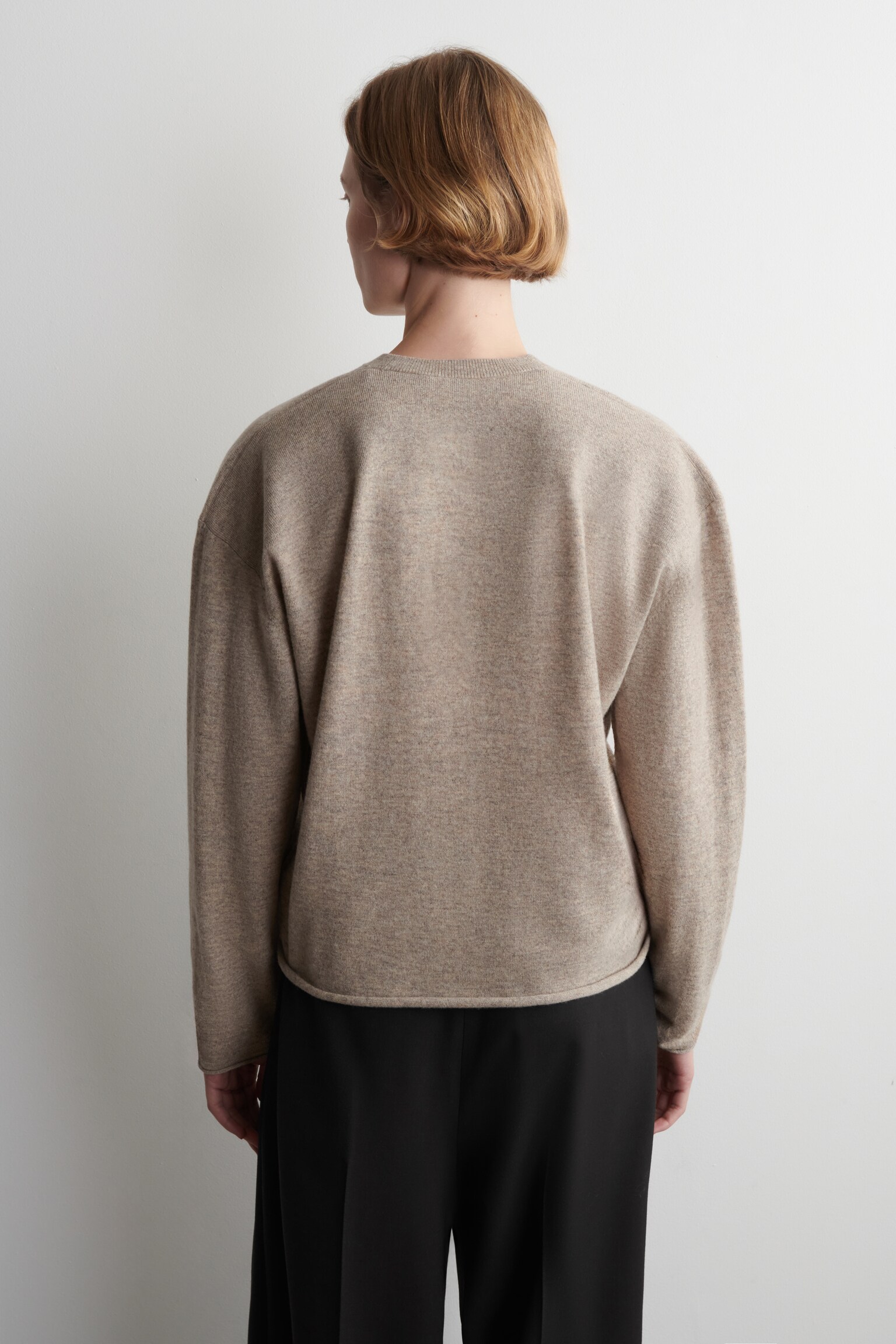 MERINO WOOL V-NECK CARDIGAN - BEIGE MÉLANGE/RED/DARK BROWN - 5