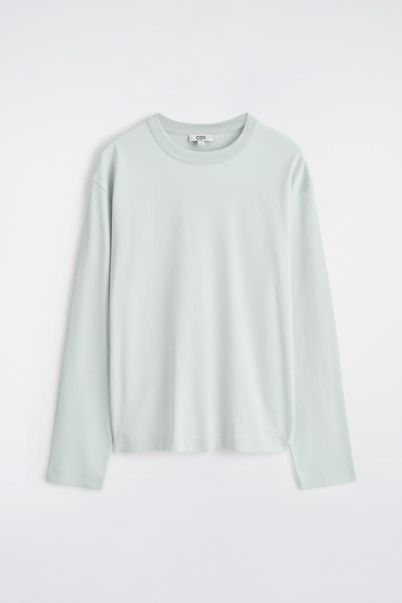 Cos Relaxed Jersey Interlock Long-sleeved T-shirt In Light Blue