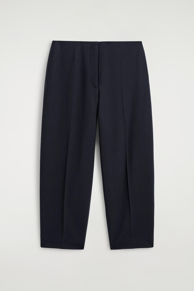 COS Wool-Blend Barrel-Leg Trousers In Navy Women's Size 44