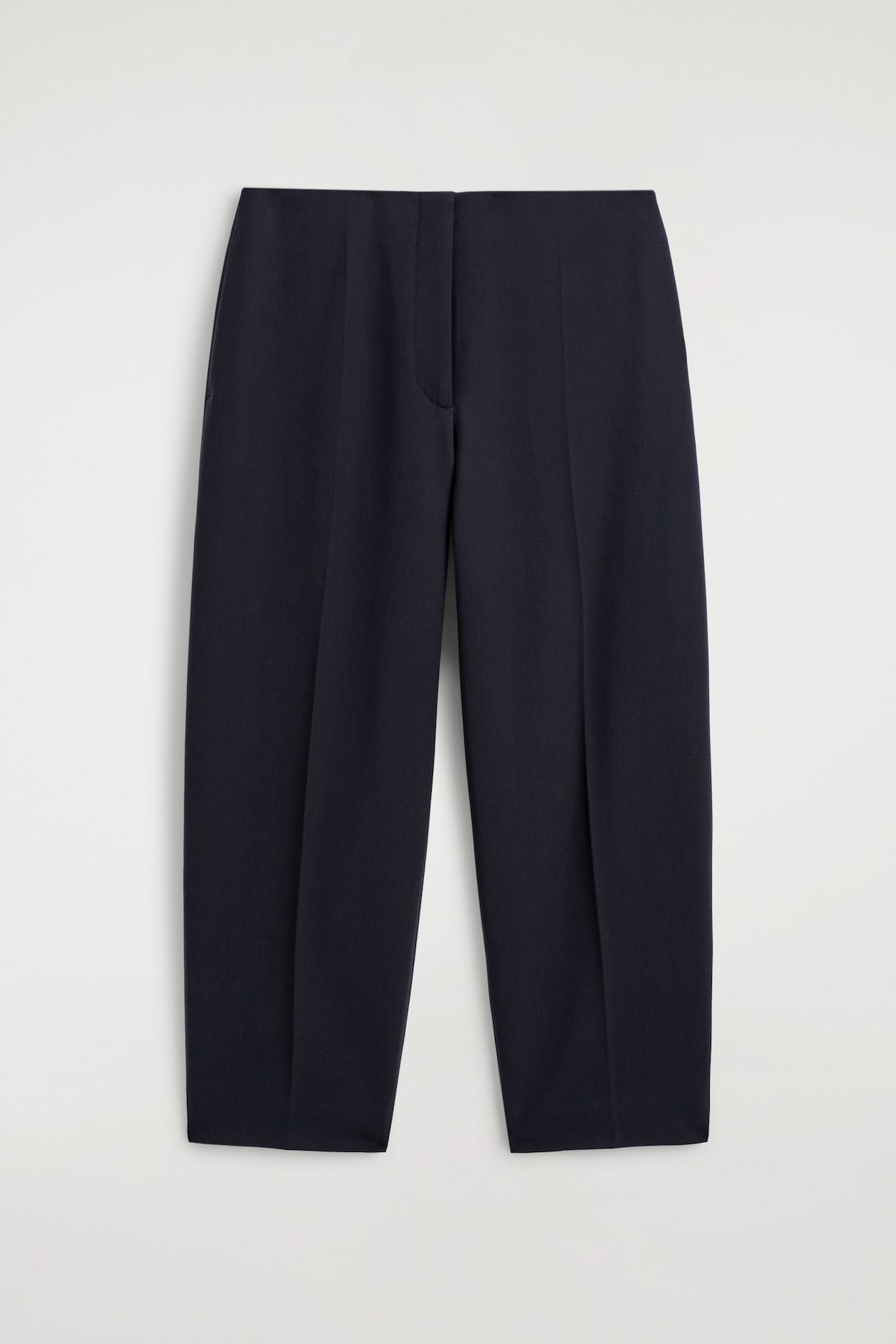 WOOL-BLEND BARREL-LEG TROUSERS — NAVY