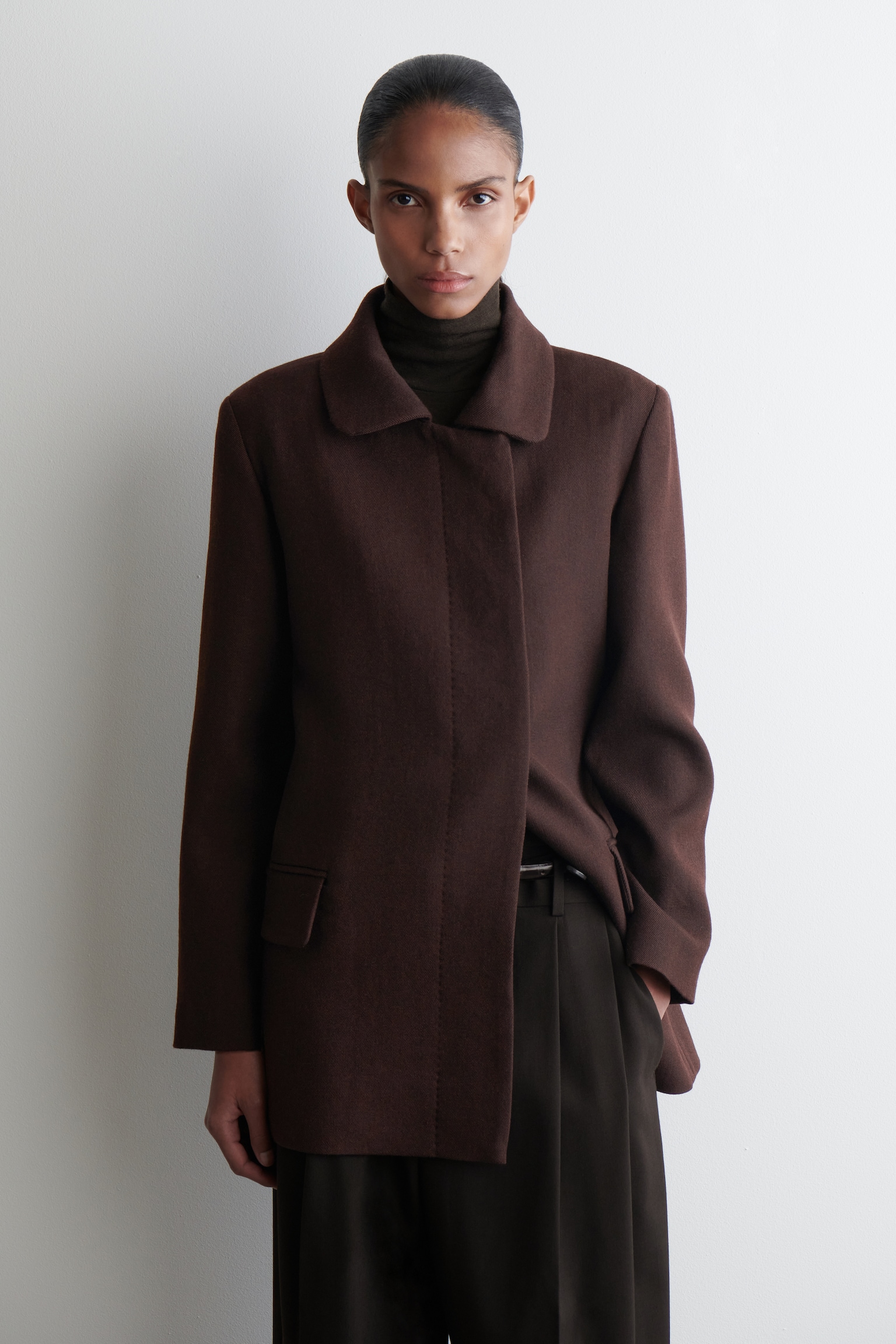CHAQUETA FORMAL EN MEZCLA DE LANA - MARRÓN OSCURO/NEGRO - 1