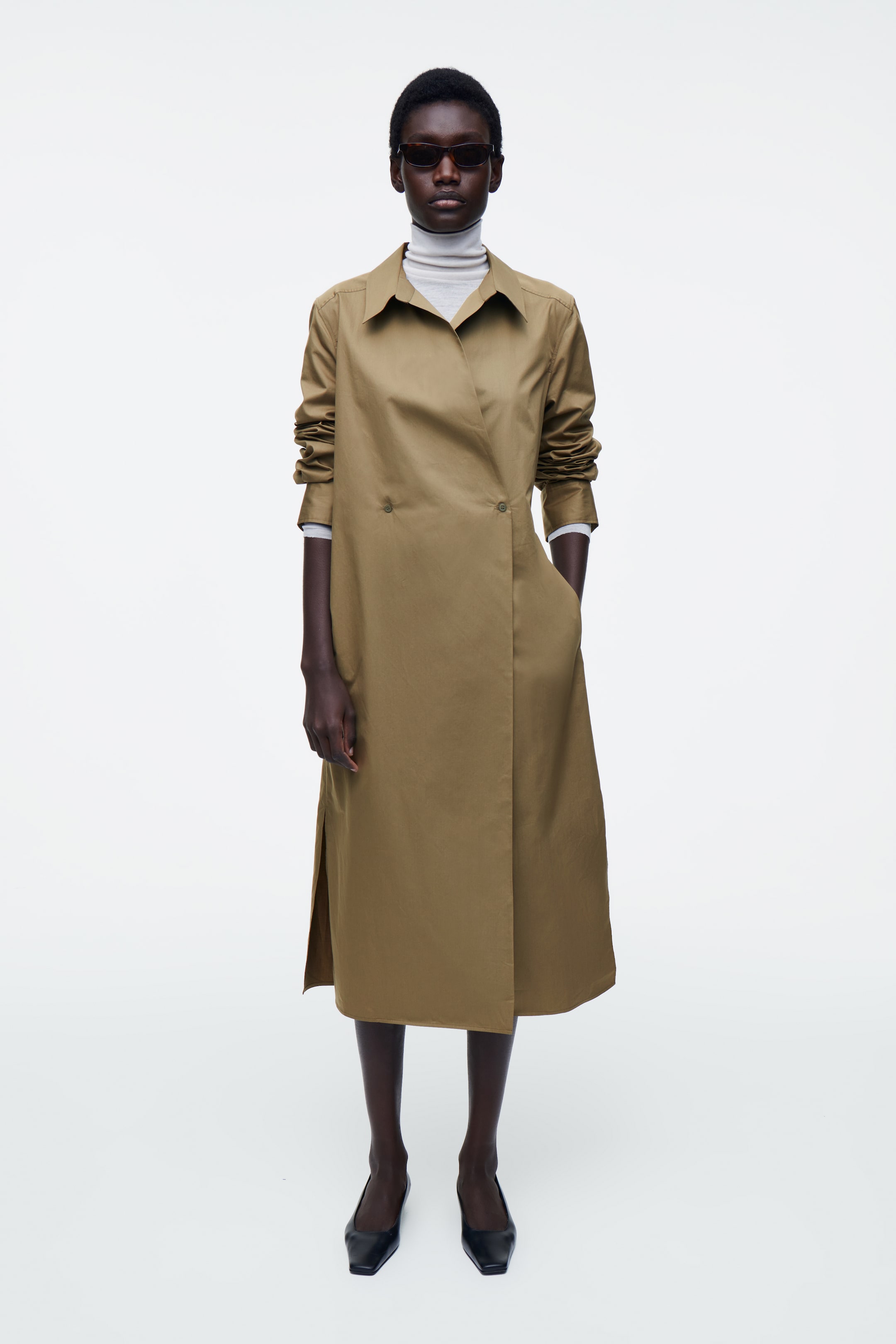 Grotere afbeelding bekijken: DUBBELGEBREIDE MIDI OVERHEMDJURK - Kaki - DAMES | H&M BE 3