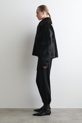 COLLARED PONY HAIR-EFFECT LEATHER JACKET — BLACK 3