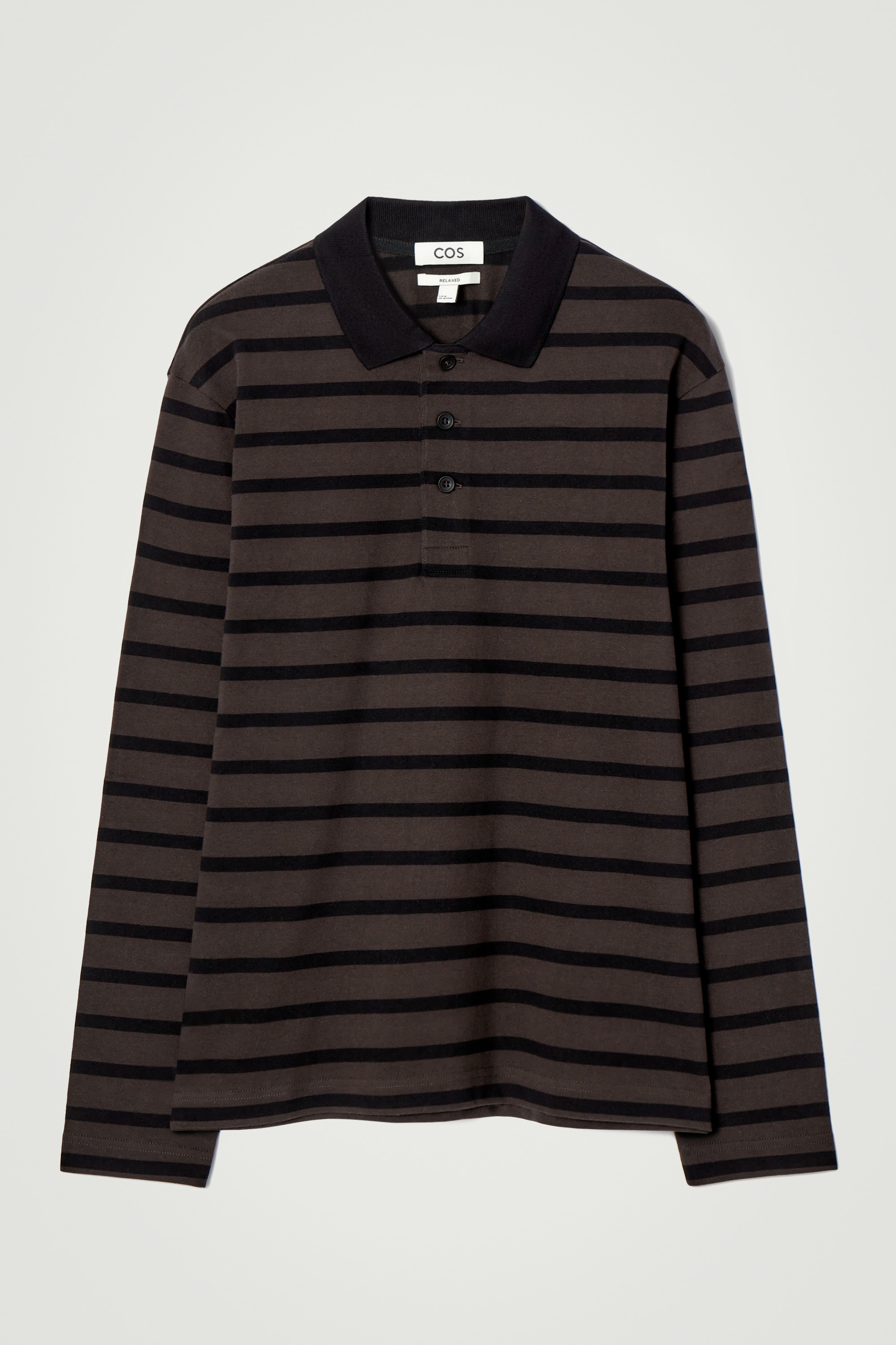 STRIPED LONG-SLEEVED POLO SHIRT - BROWN / BLACK/ECRU / BLACK