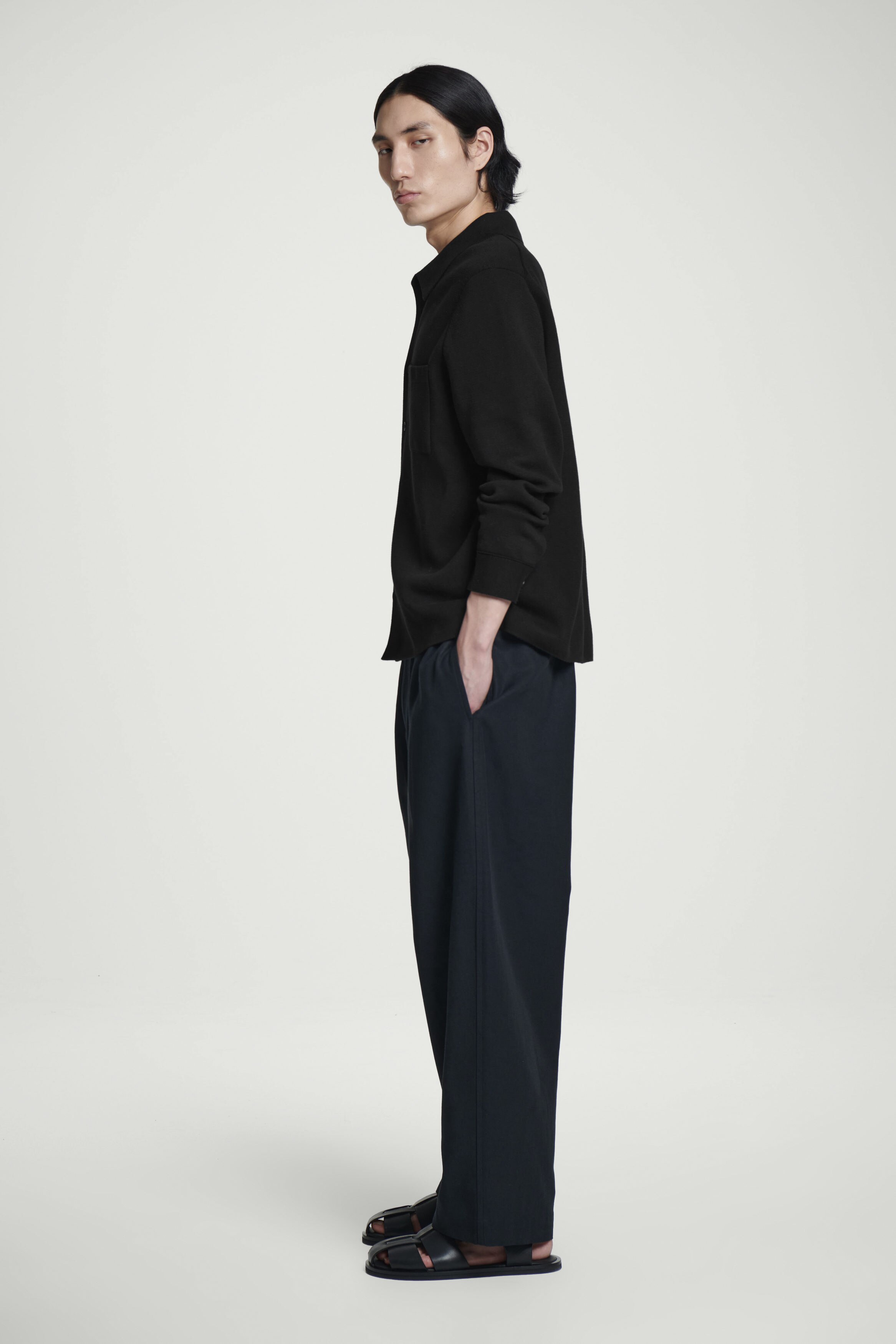 MILANO-KNIT COTTON SHIRT - BLACK | COS MILANO-KNIT COTTON SHIRT - BLACK | COS