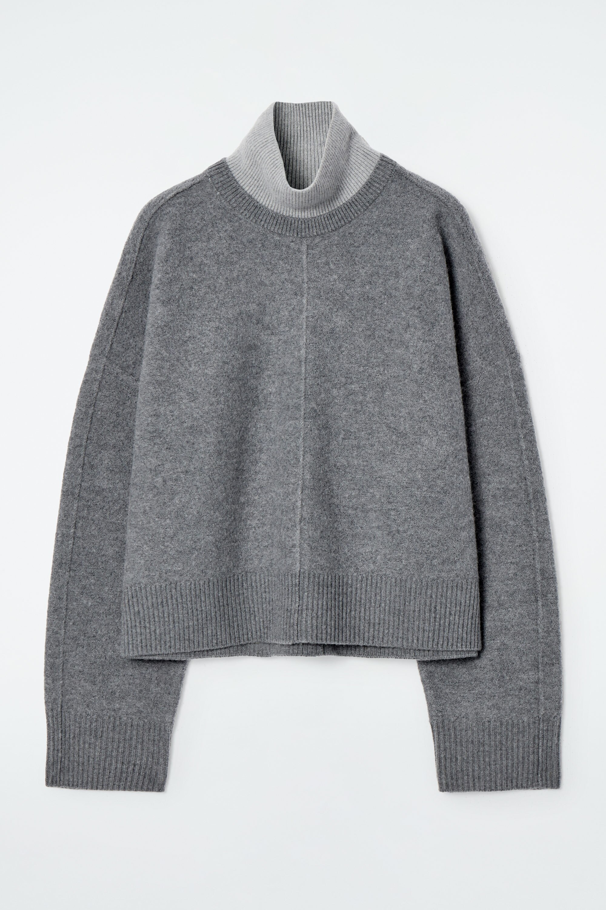 ★E.B.M★ Color blocking string hooded jumper EMP4WJP010 COLOUR-BLOCK LAYERED WOOL JUMPER - GREY | COS