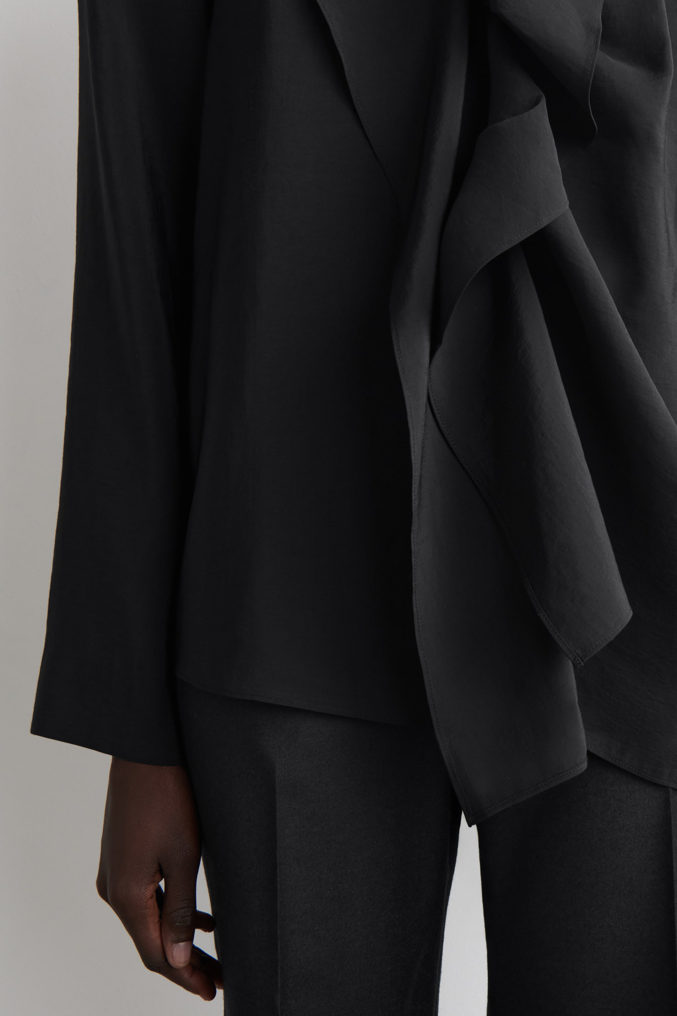Blouse Glamour Noire Drapée Devant Torsadé - Polyester, Taille M, Neuve Sans étiquette, Manches 3/4
