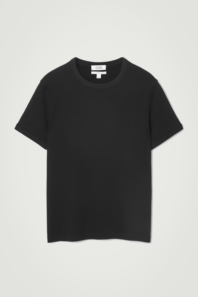 COS Slim Ribbed Cotton T-Shirt Black Men's Large