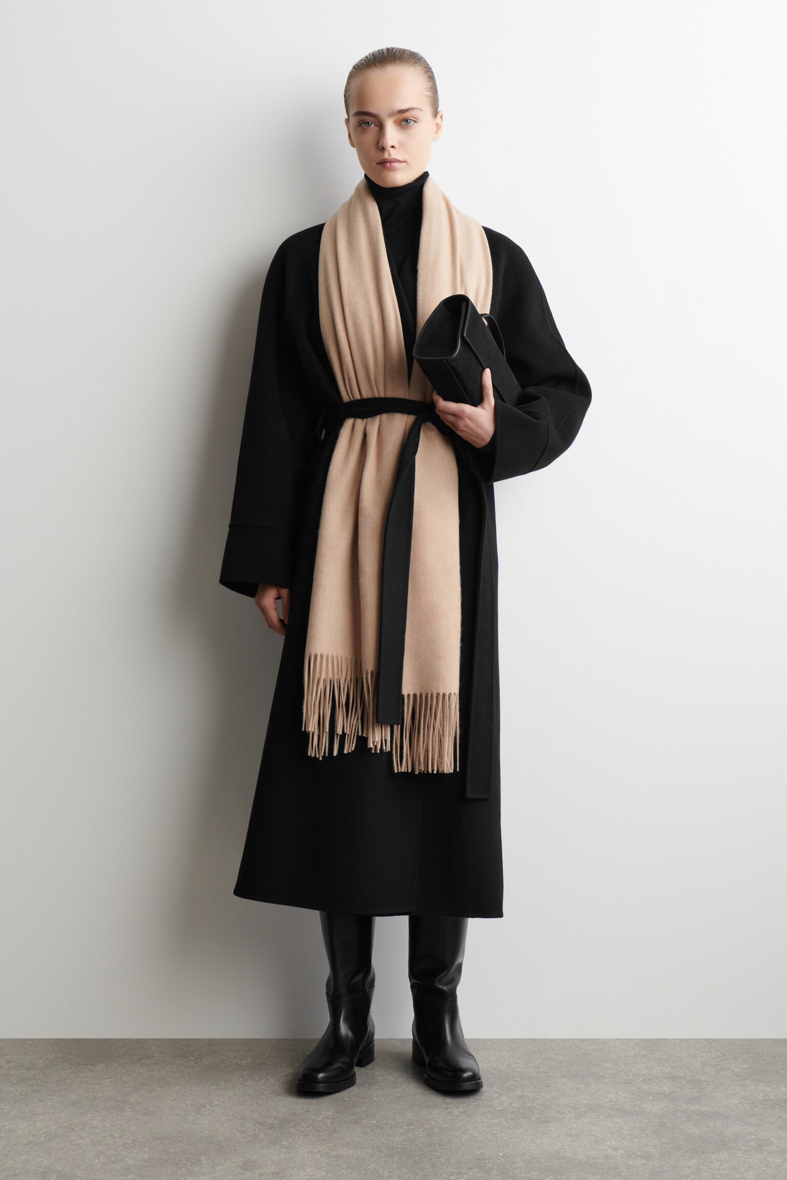 BUFANDA DE LANA CON FLECOS - BEIGE/CIRUELA/CRUDO/TEJA - 4