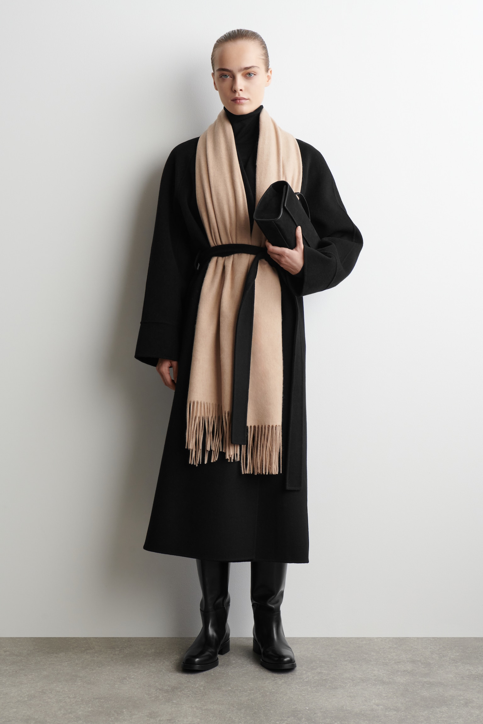 FRINGED WOOL SCARF - BEIGE/PLUM/ECRU/RUST - 4