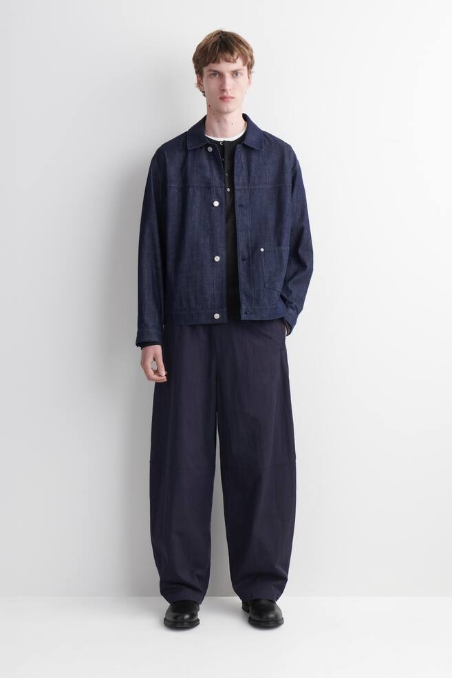 PANTALÓN BARREL LEG RELAXED FIT CINTURA ELÁSTICA - AZUL MARINO - 1