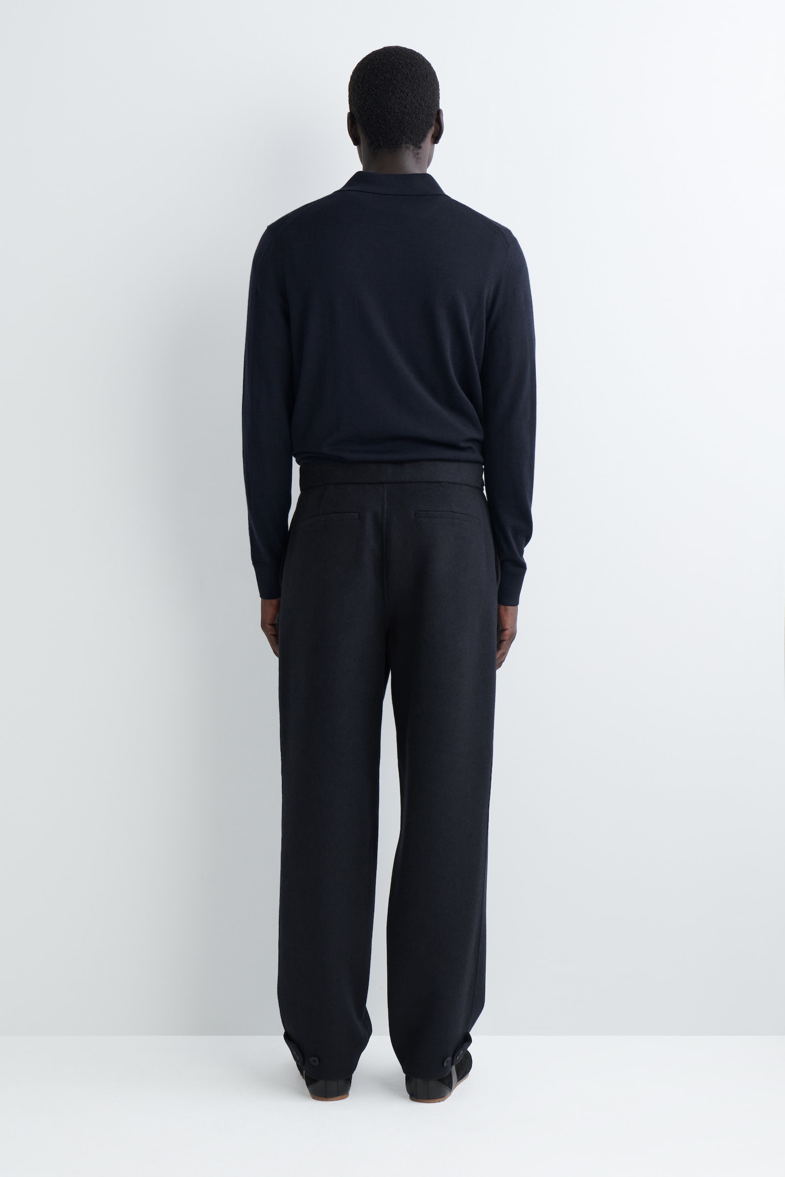 SPLIT WOOL TAPERED TROUSERS - NAVY - 5
