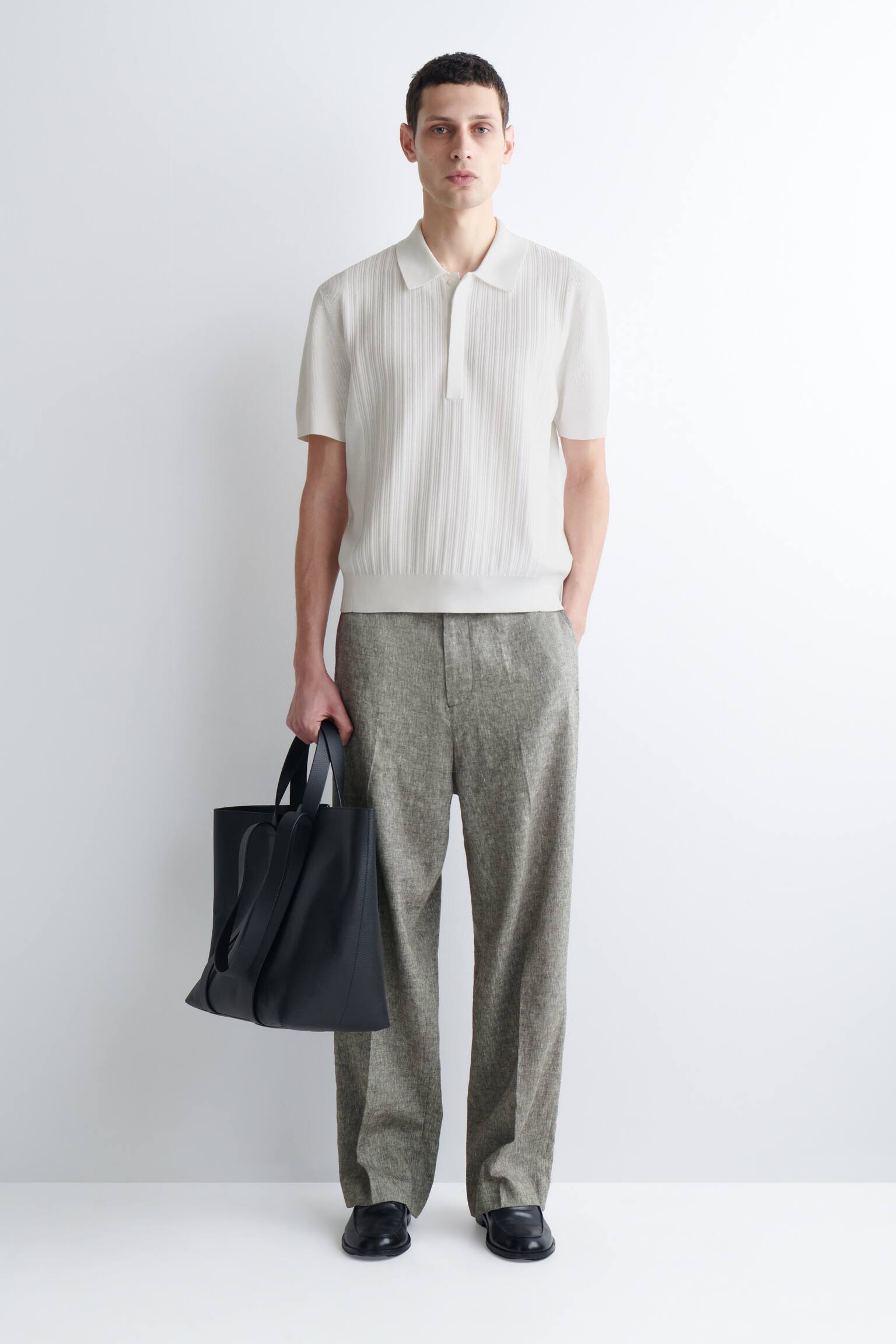 Katoenen polo met gestructureerde panelen - WIT/DONKERBRUIN - 3