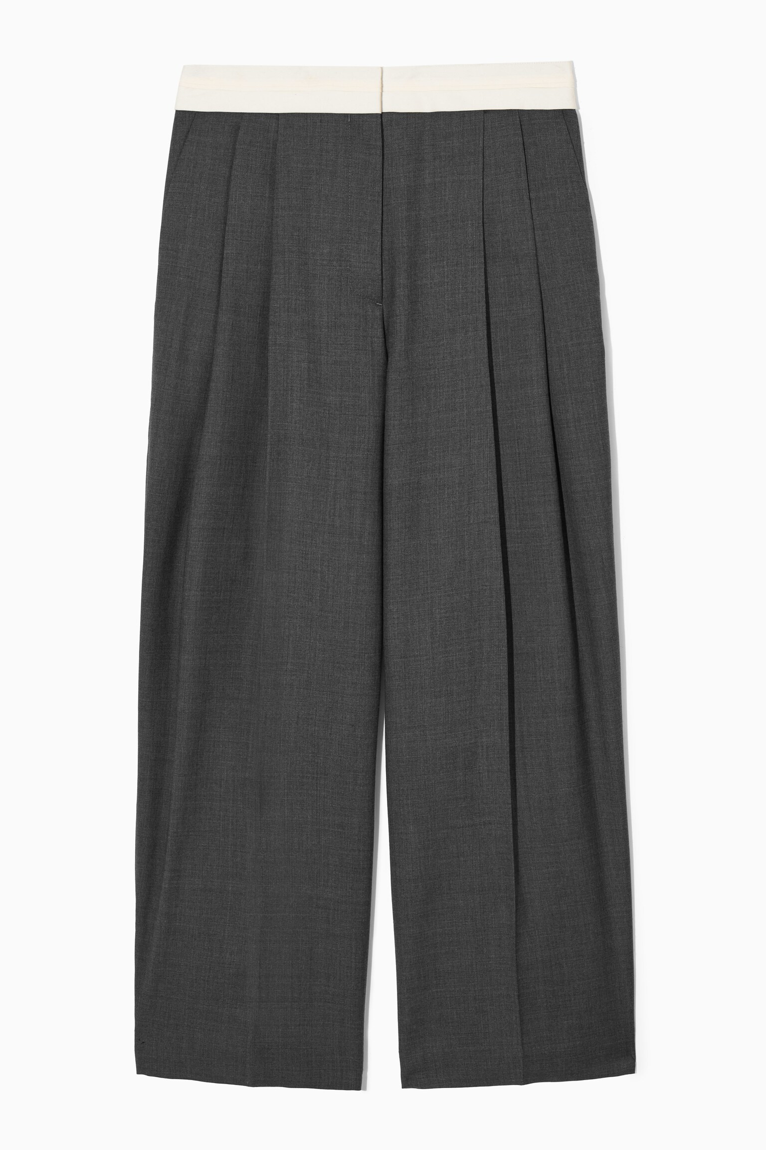 RELAXED DECONSTRUCTED WOOL WIDE-LEG TROUSERS - DARK GREY - 1