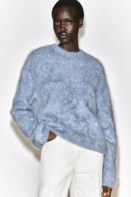 TWO-TONE BRUSHED PURE CASHMERE SWEATER — BLUE MÉLANGE 4