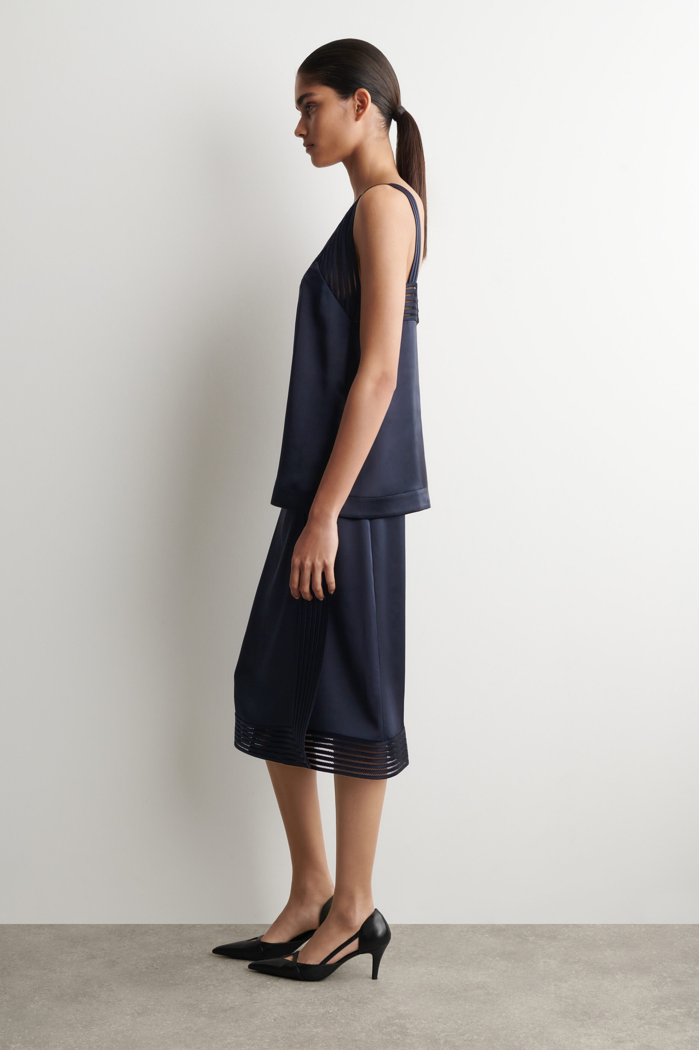 OPEN-STITCH SATIN CAMI TOP - NAVY | COS DE
