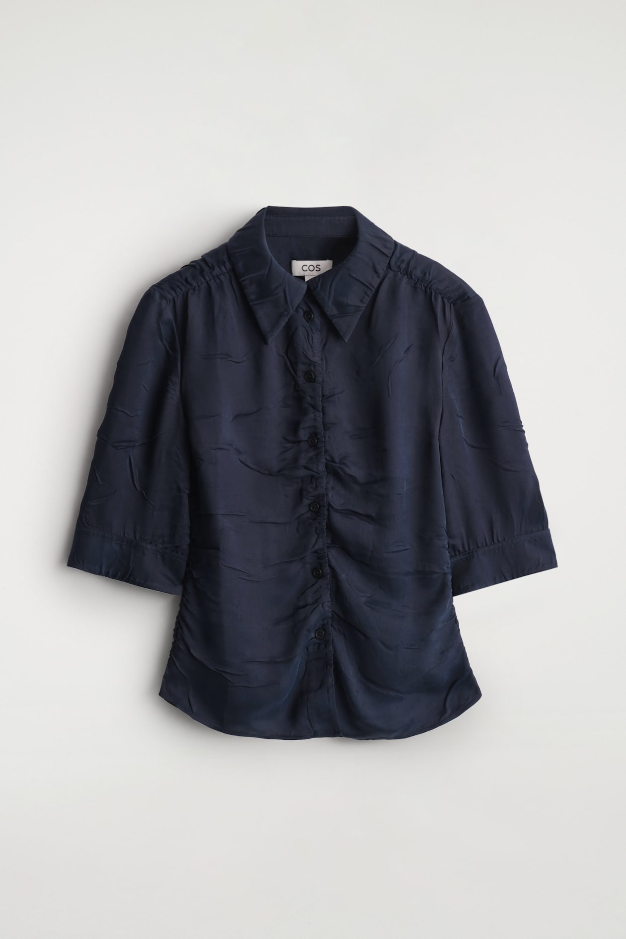 GATHERED CRINKLED SHIRT — NAVY