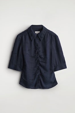 GATHERED CRINKLED SHIRT — NAVY 7