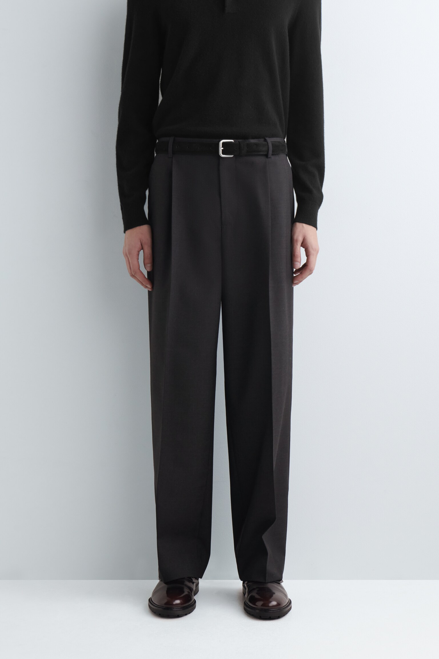 PLEATED WOOL TROUSERS - CHARCOAL - 7