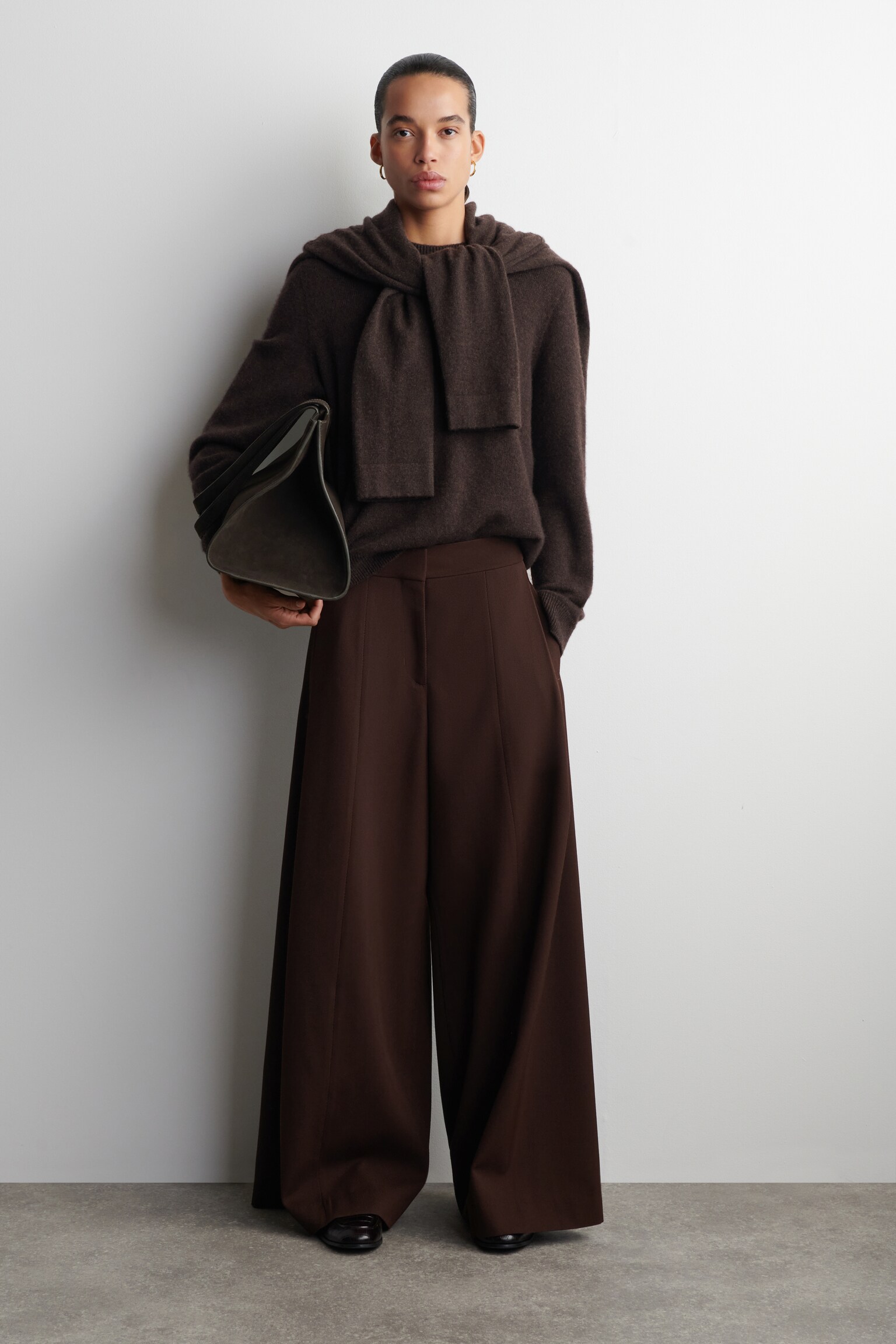 PANTALONI RILASSATI IN MISTO LANA A GAMBA LARGA - BORDEAUX/NERO/VERDE SCURO