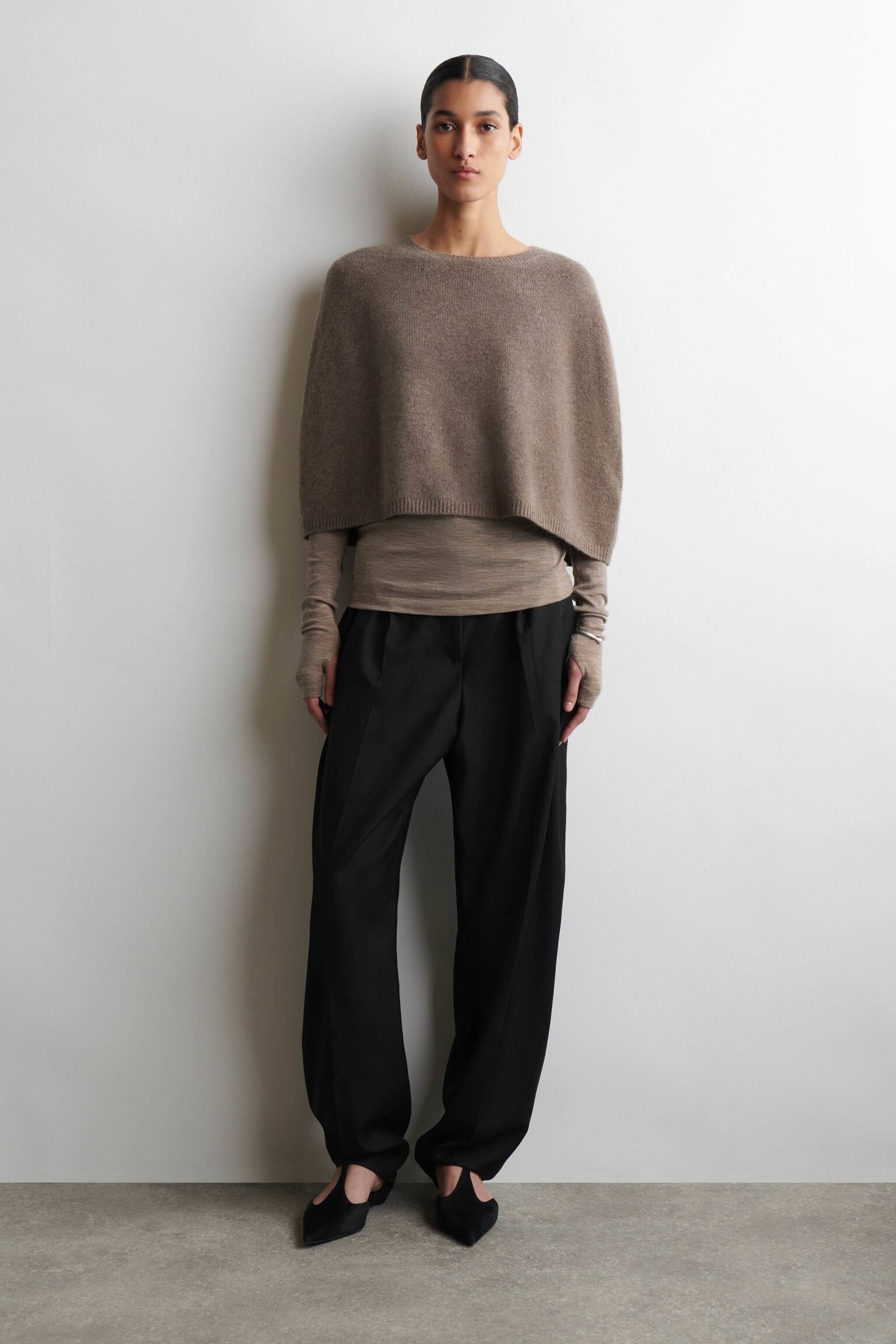 CAPE EN CACHEMIRE - BRUN CHINÉ - 7